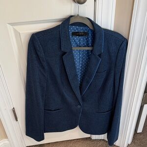 The Limited Blue Herringbone Blazer with Polka Dot Lining